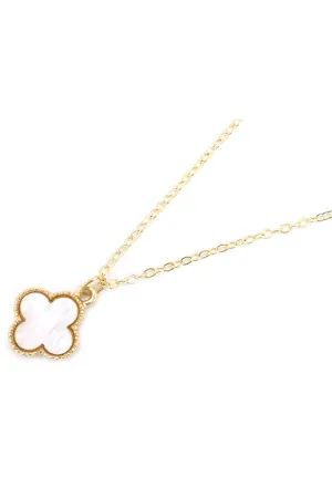 Goldtone Trimmed White Shell Quatrefoil Necklace