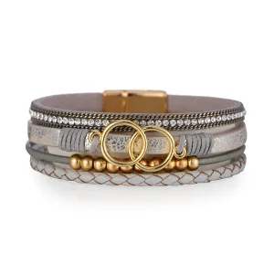 Gray Polystyrene & Cubic Zirconia 18K Gold-Plated Braided Stacked Bracelet
