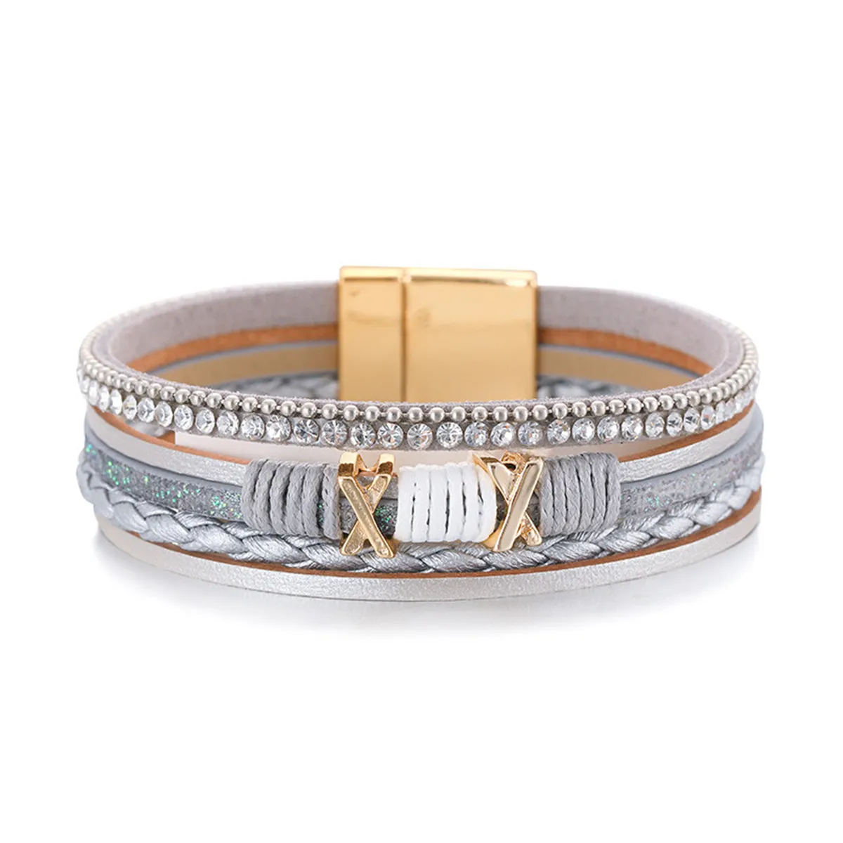 Gray Polystyrene & Cubic Zirconia 18K Gold-Plated Multistrand Bracelet
