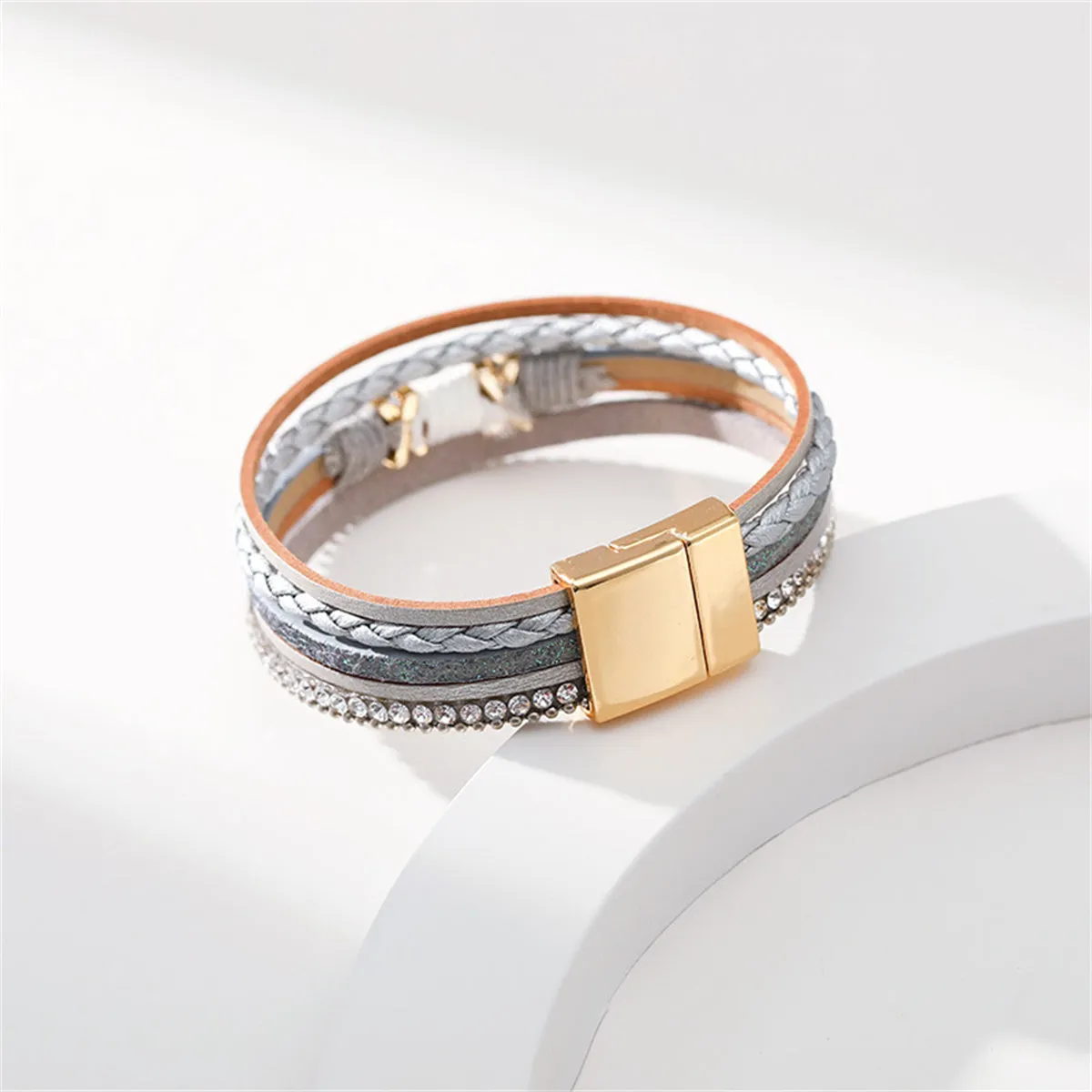 Gray Polystyrene & Cubic Zirconia 18K Gold-Plated Multistrand Bracelet