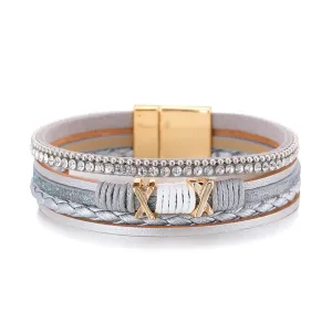 Gray Polystyrene & Cubic Zirconia 18K Gold-Plated Multistrand Bracelet
