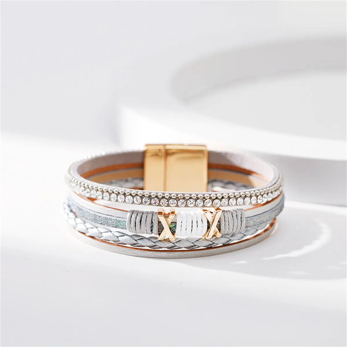 Gray Polystyrene & Cubic Zirconia 18K Gold-Plated Multistrand Bracelet