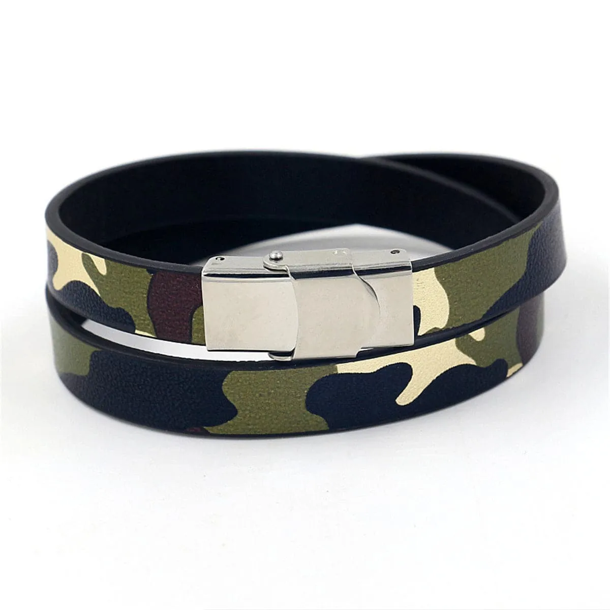 Green Polyurethane & Silver-Plated Camouflage Polystyrene Bracelet