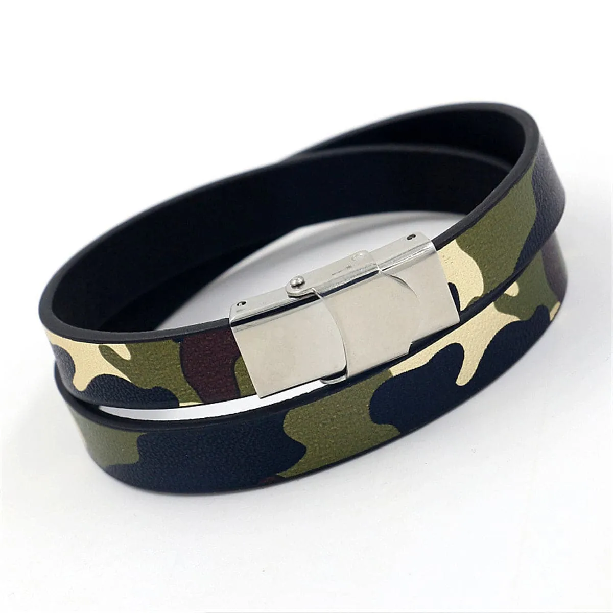 Green Polyurethane & Silver-Plated Camouflage Polystyrene Bracelet