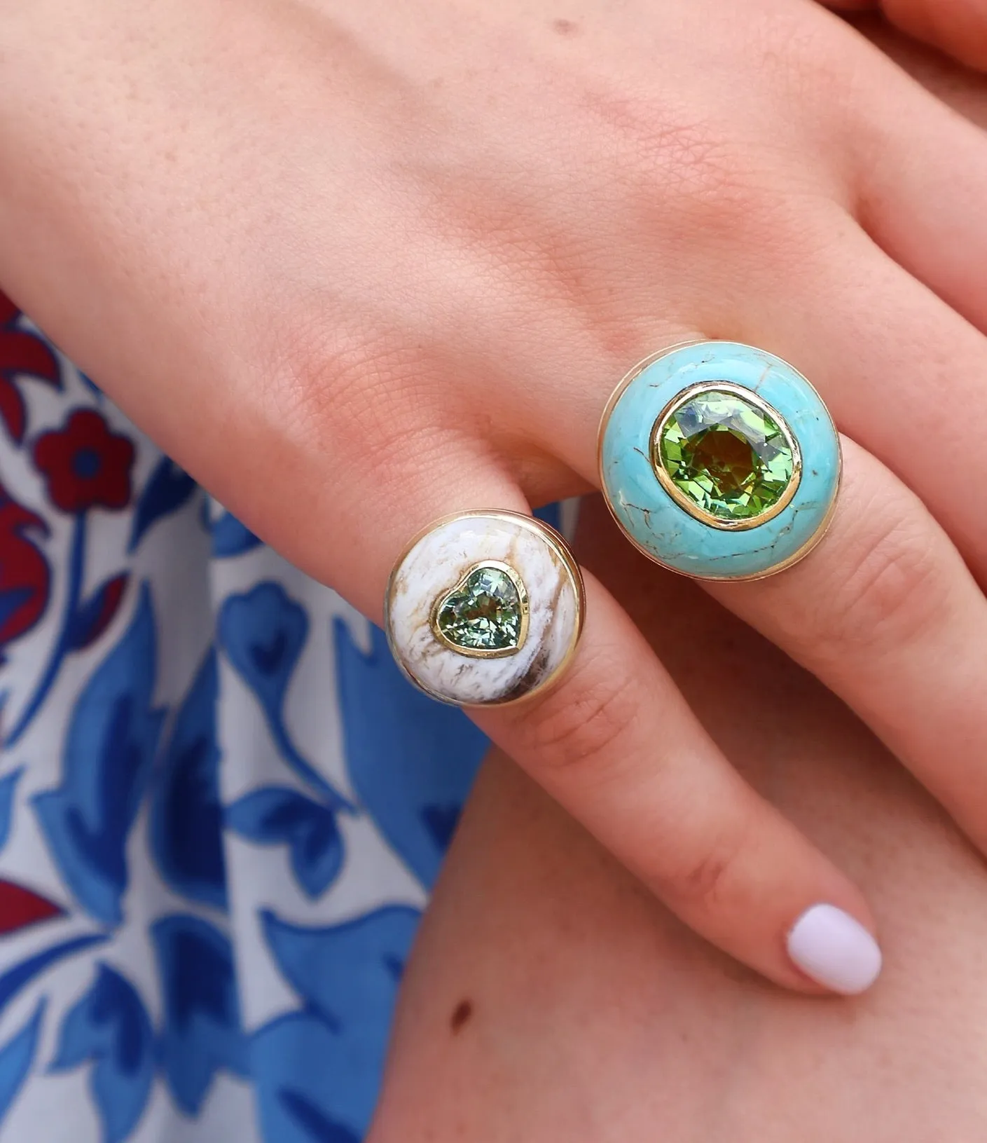 Green Tourmaline & Agate Lollipop Ring
