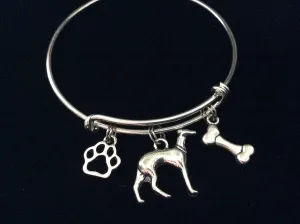 Greyhound 3D Dog Charm on a Silver Expandable Adjustable Bangle Bracelet Meaningful Dog Lover Gift