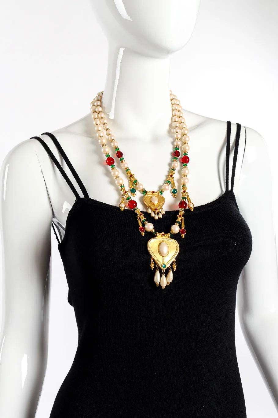 Gripoix Pearl Heart Necklace and Earrings Set