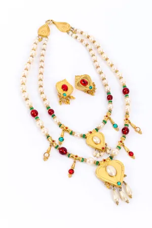 Gripoix Pearl Heart Necklace and Earrings Set