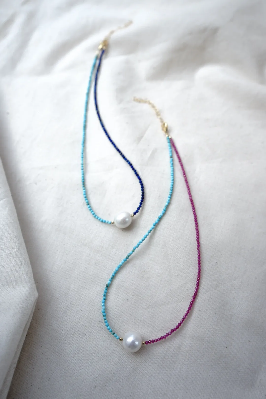 Half Ruby, Half Turquoise & White Pearl Neckalce