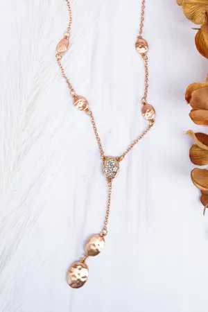 Hammered Goldtone and Crystal Y-Necklace