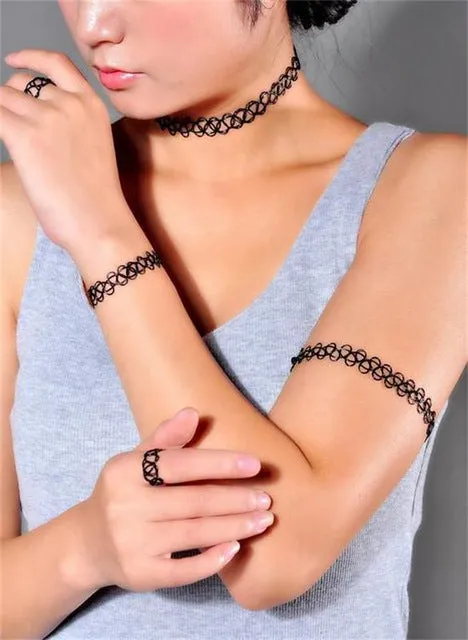 Handmade Hot Selling Vintage Stretch Tattoo bracelet Gothic Punk Grunge Henna Elastic with bracelet
