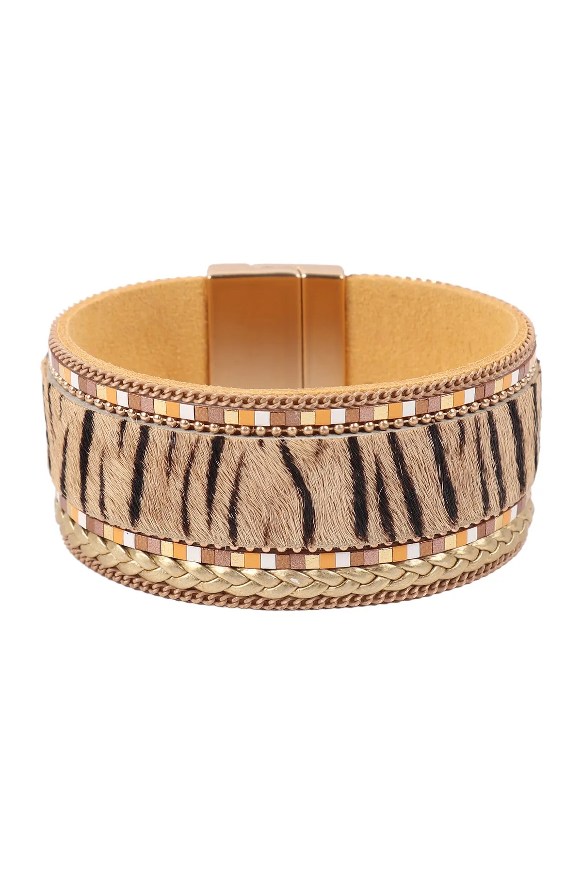 HDB3473 - ANIMAL PRINT LEATHER MAGNETIC LOCK BRACELET