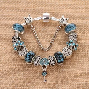 Heart Blue Gem Bangle Bracelet Pendant Charms Elegant Women's Gift