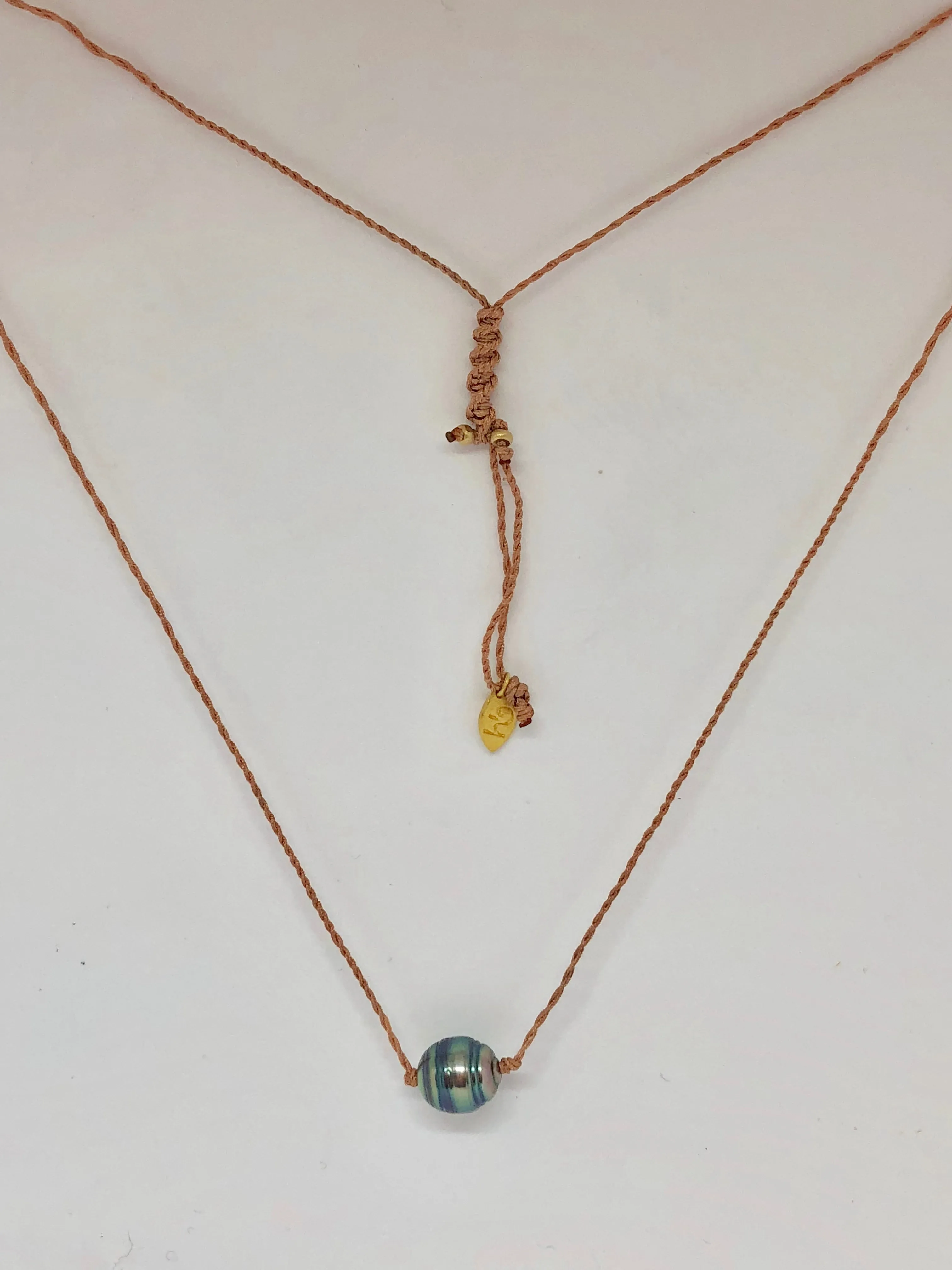 Heather Benjamin Single Pearl Necklace with Tan Cord