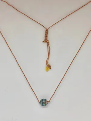Heather Benjamin Single Pearl Necklace with Tan Cord