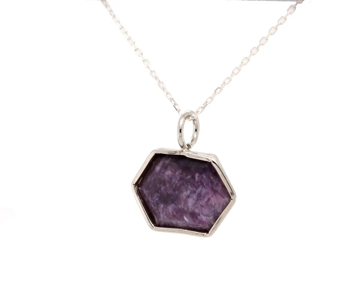 Hexagon Charolite White Gold Necklace