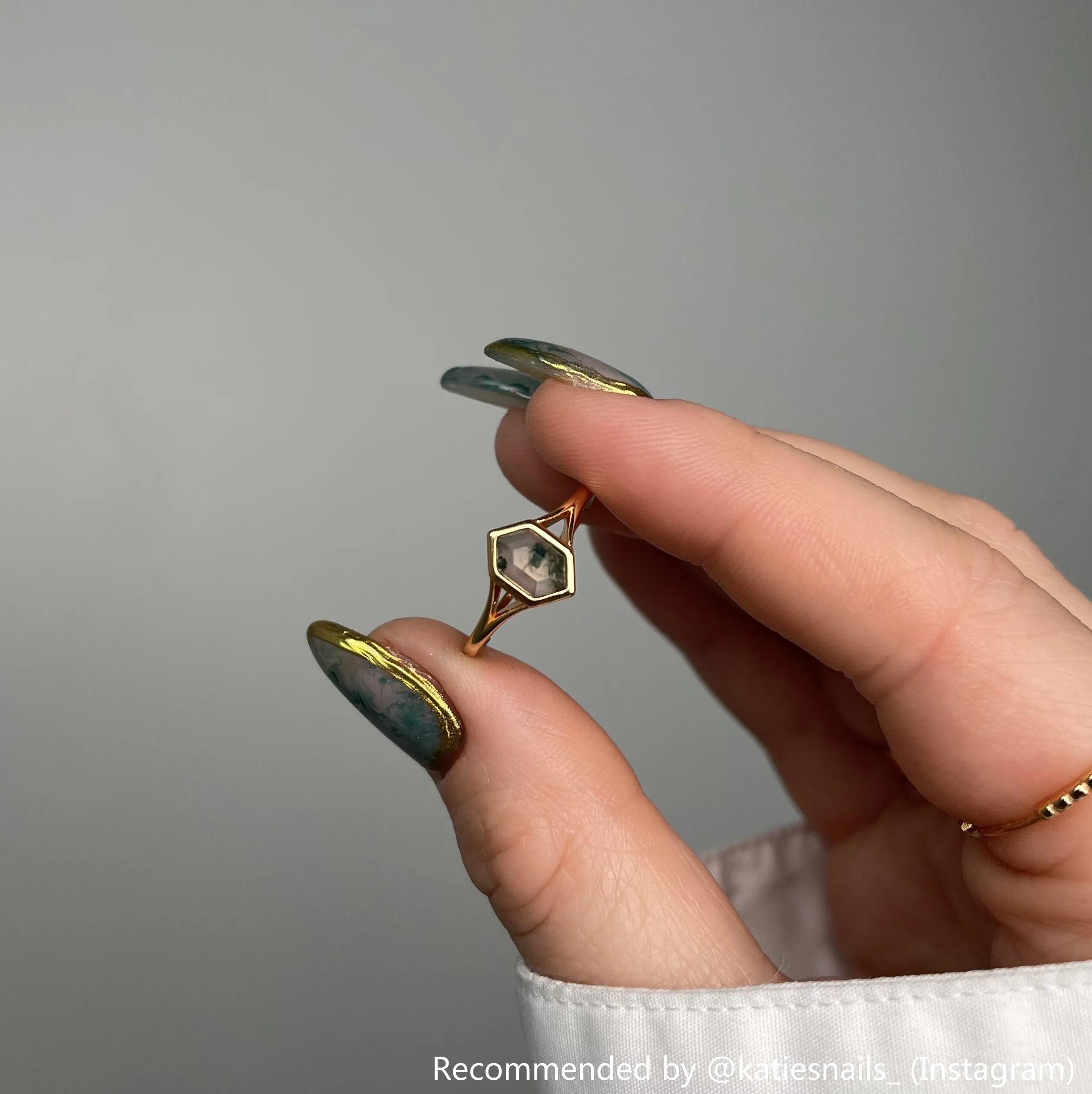 Hexagon Natural Moss Agate Adjustable Rings