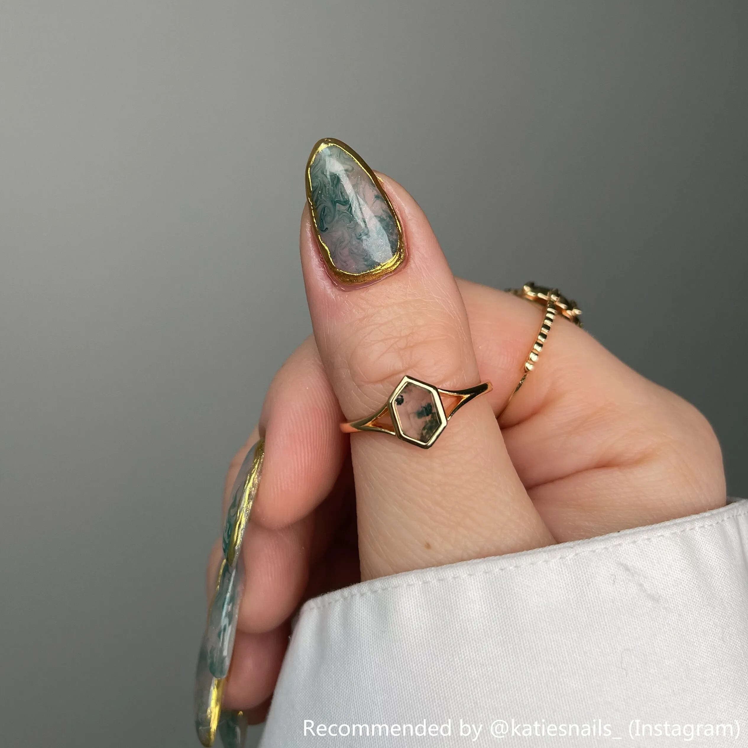 Hexagon Natural Moss Agate Adjustable Rings