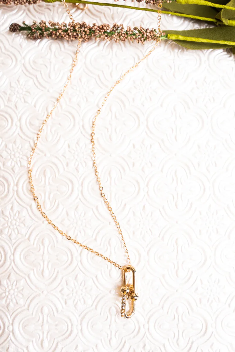 Holding Hands Crystal Goldtone Necklace