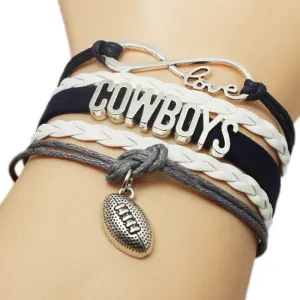 Hot Infinity Love Cowboys Dallas Football Charm Wrap Braided Leather Bracelet bangles For Football Fans For Women Men Jewelry