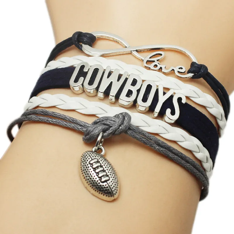 Hot Infinity Love Cowboys Dallas Football Charm Wrap Braided Leather Bracelet bangles For Football Fans For Women Men Jewelry