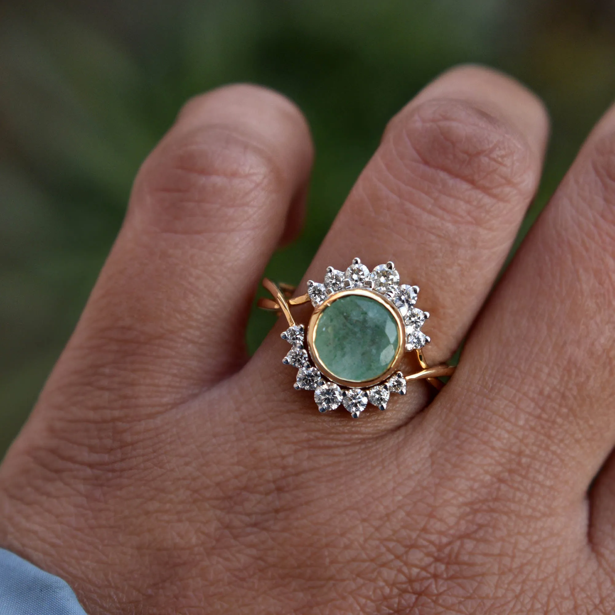 INTERLOCKING Green Quartz & Diamond Crossover Ring Set
