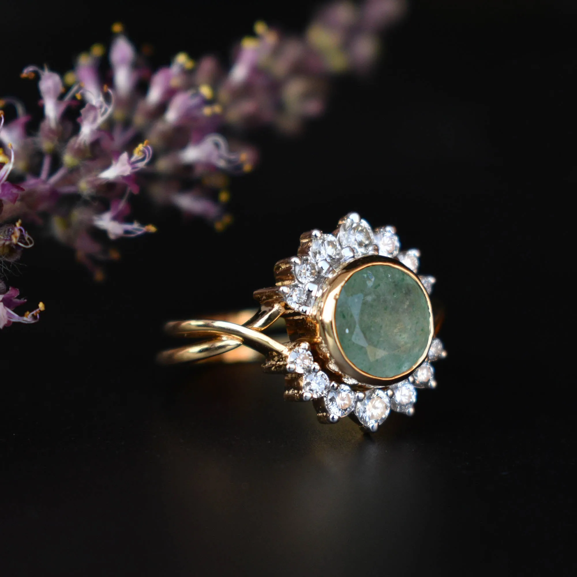 INTERLOCKING Green Quartz & Diamond Crossover Ring Set