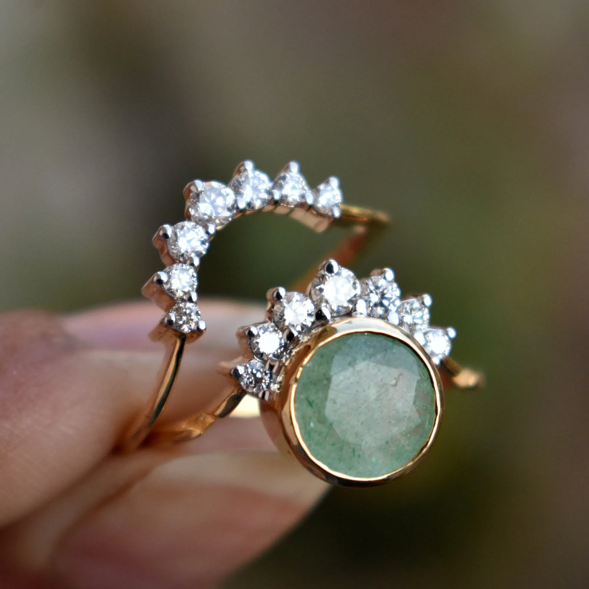 INTERLOCKING Green Quartz & Diamond Crossover Ring Set