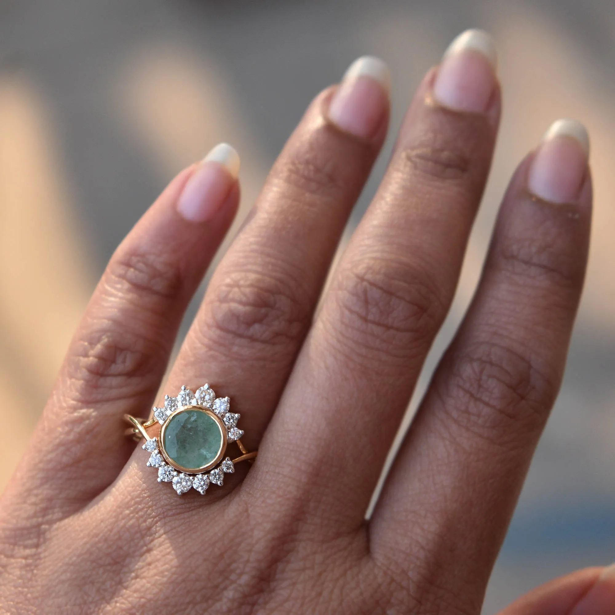 INTERLOCKING Green Quartz & Diamond Crossover Ring Set
