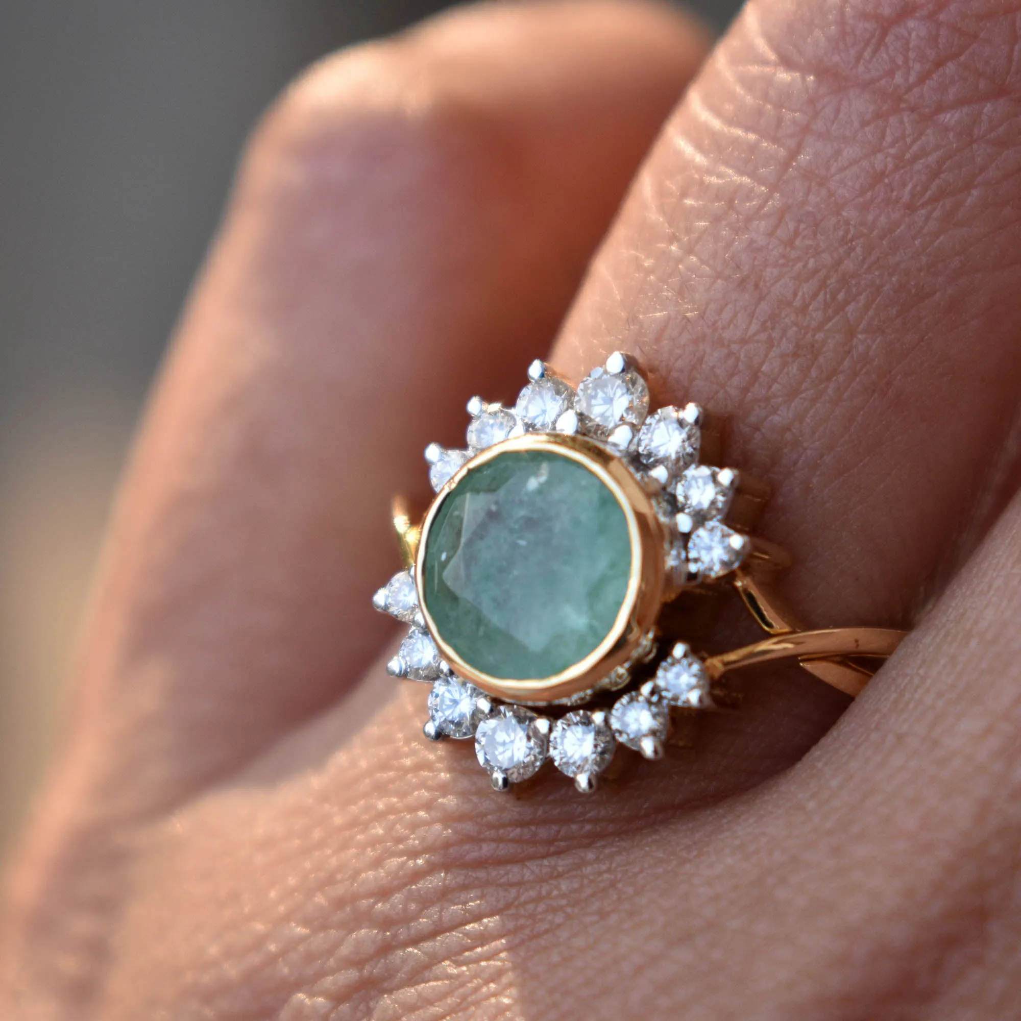 INTERLOCKING Green Quartz & Diamond Crossover Ring Set