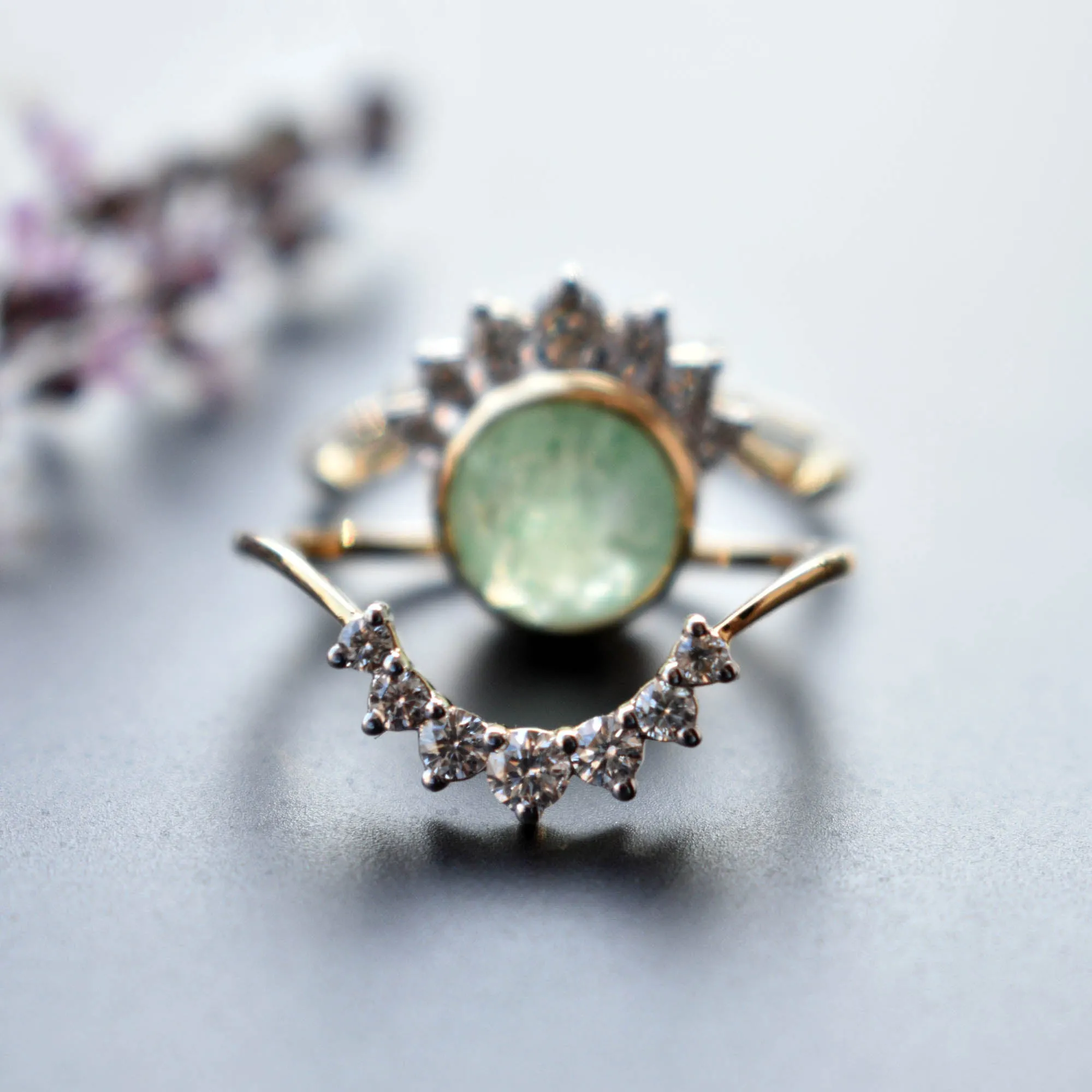 INTERLOCKING Green Quartz & Diamond Crossover Ring Set