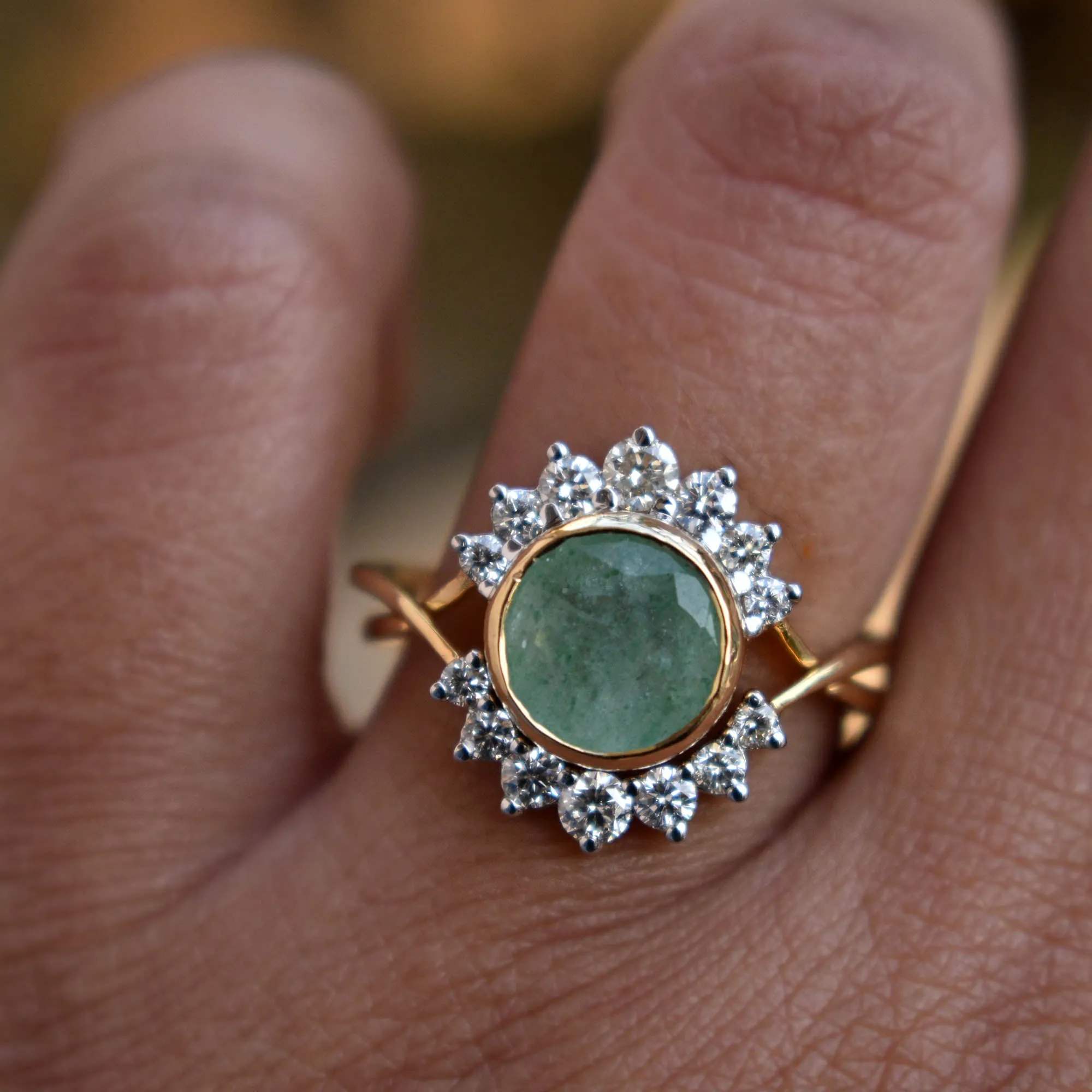 INTERLOCKING Green Quartz & Diamond Crossover Ring Set