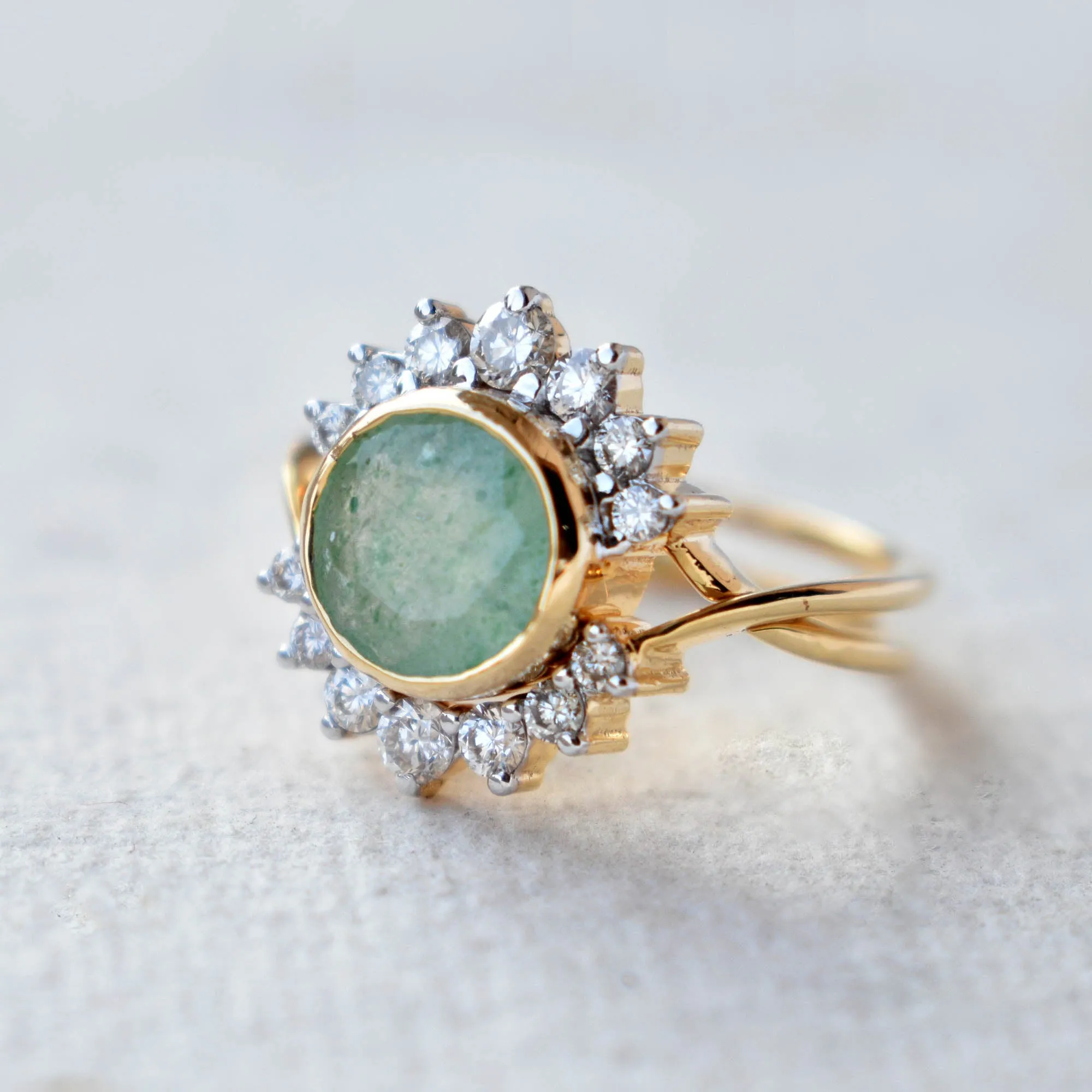 INTERLOCKING Green Quartz & Diamond Crossover Ring Set