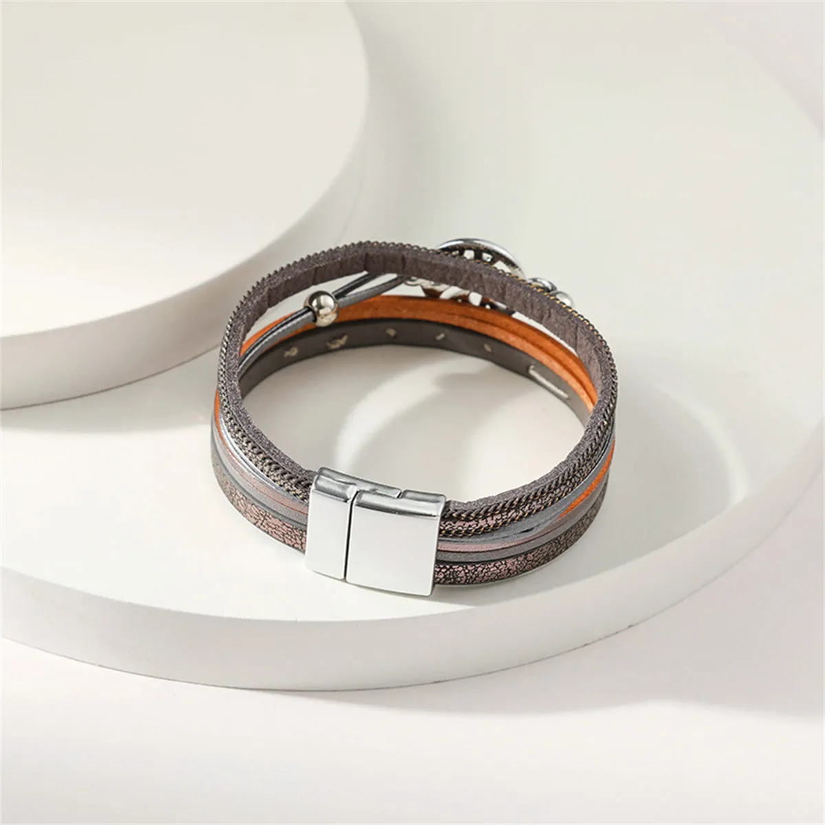 Iridescent Cubic Zirconia & Gray Tree Of Life Stacked Bracelet