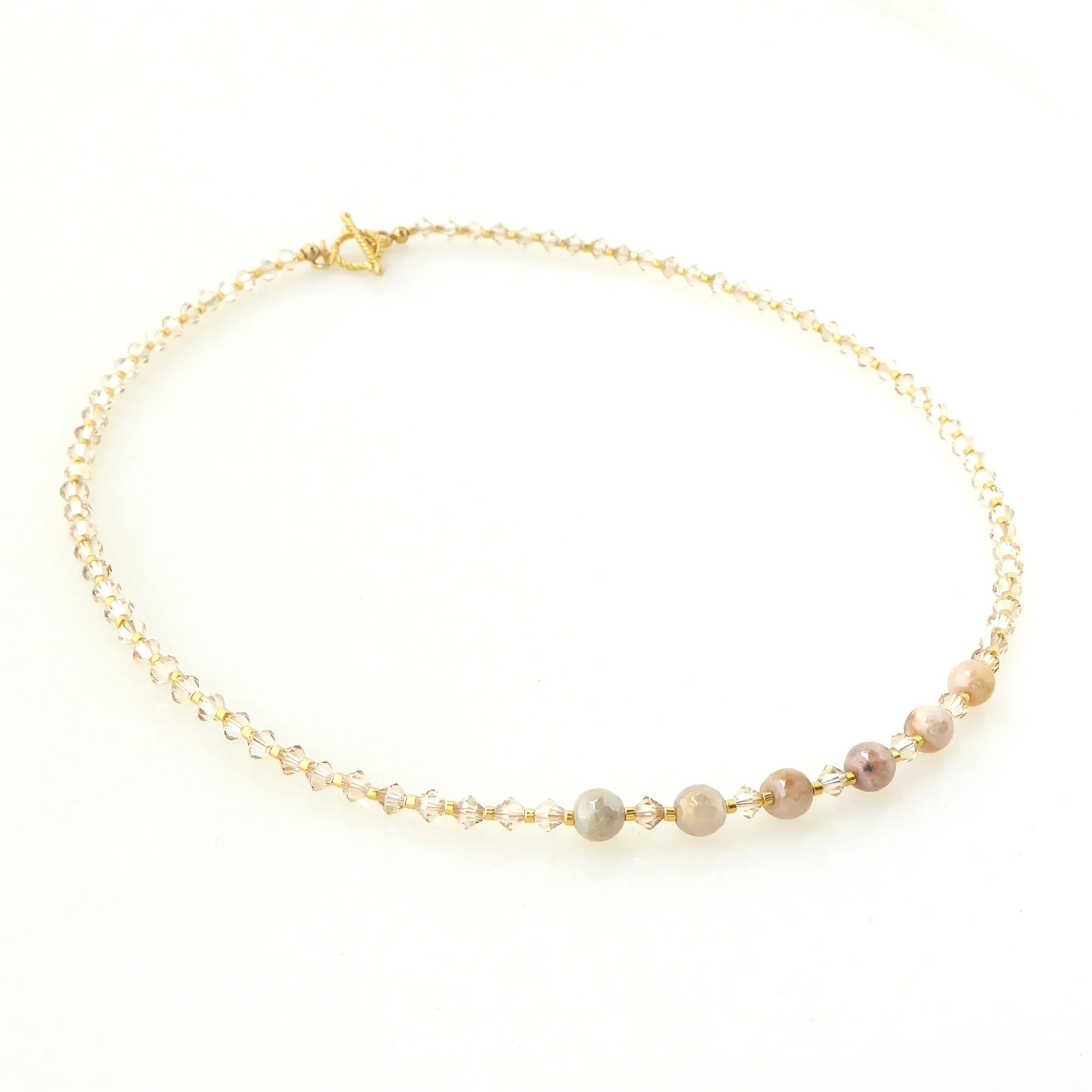 Iridescent peach moonstone beaded necklace