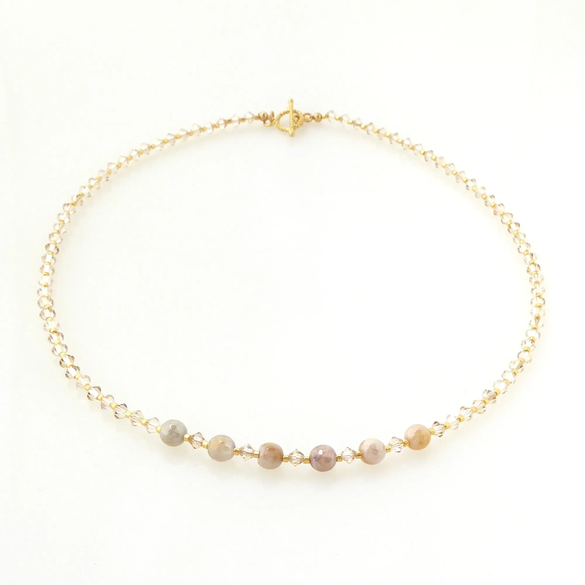 Iridescent peach moonstone beaded necklace