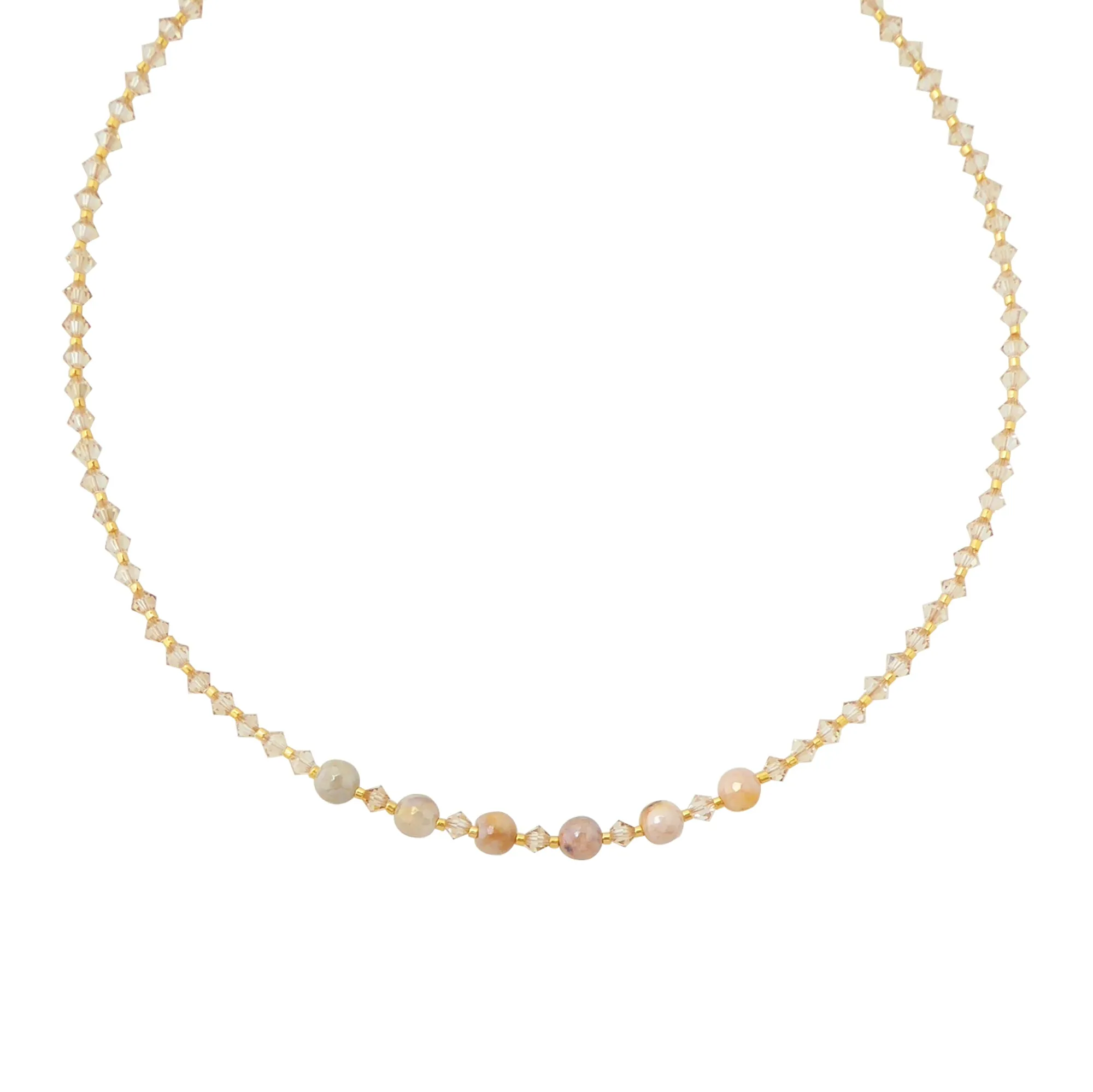 Iridescent peach moonstone beaded necklace