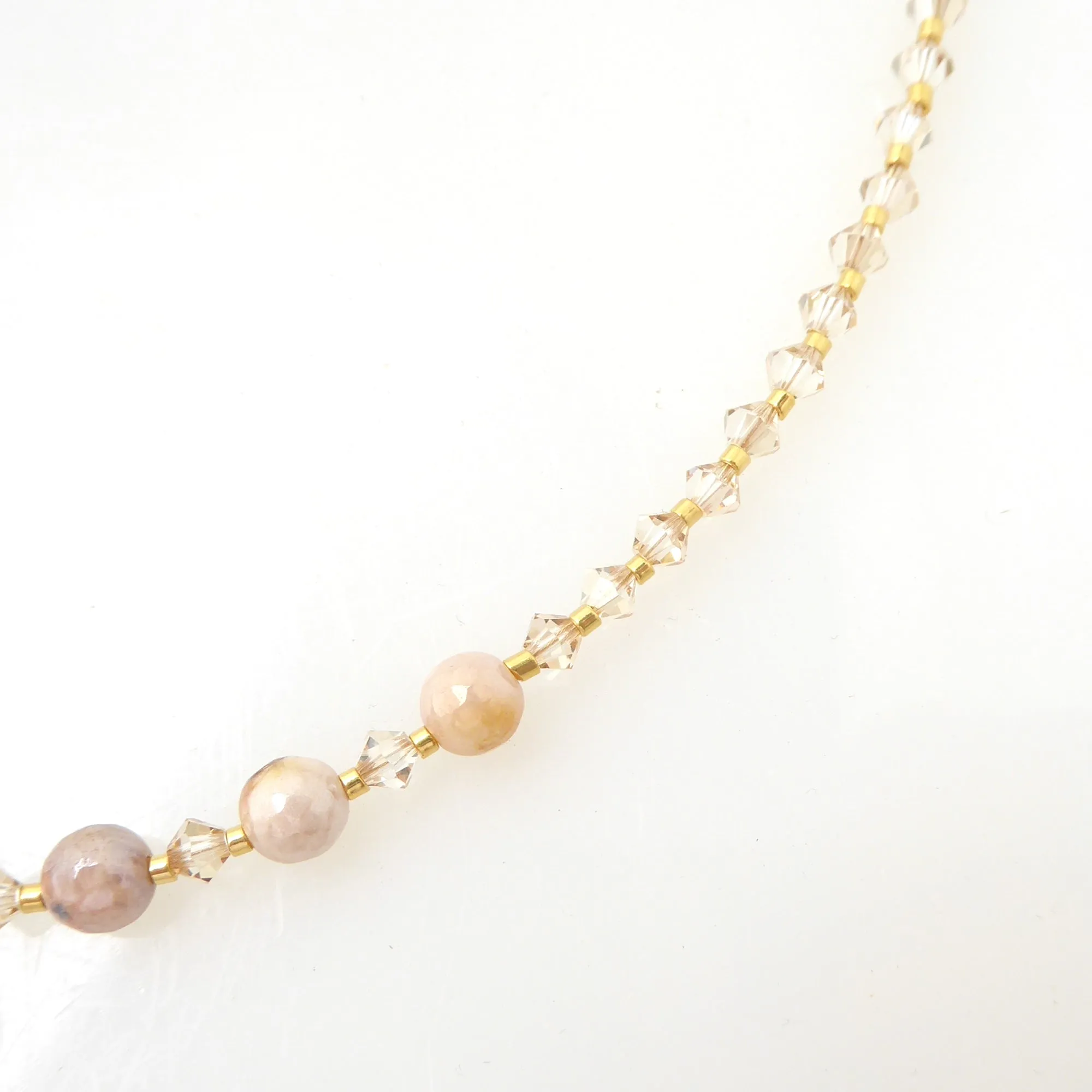 Iridescent peach moonstone beaded necklace