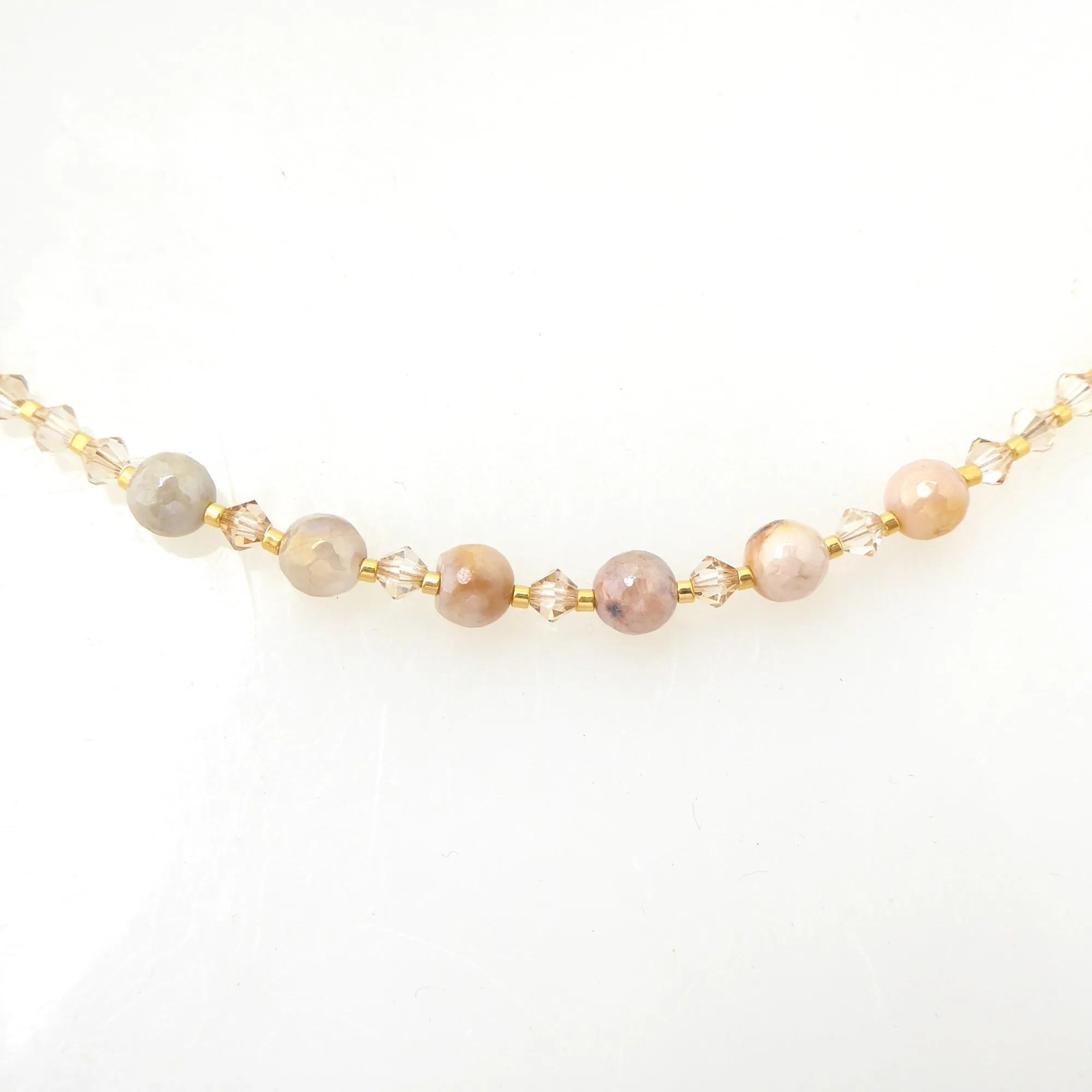 Iridescent peach moonstone beaded necklace