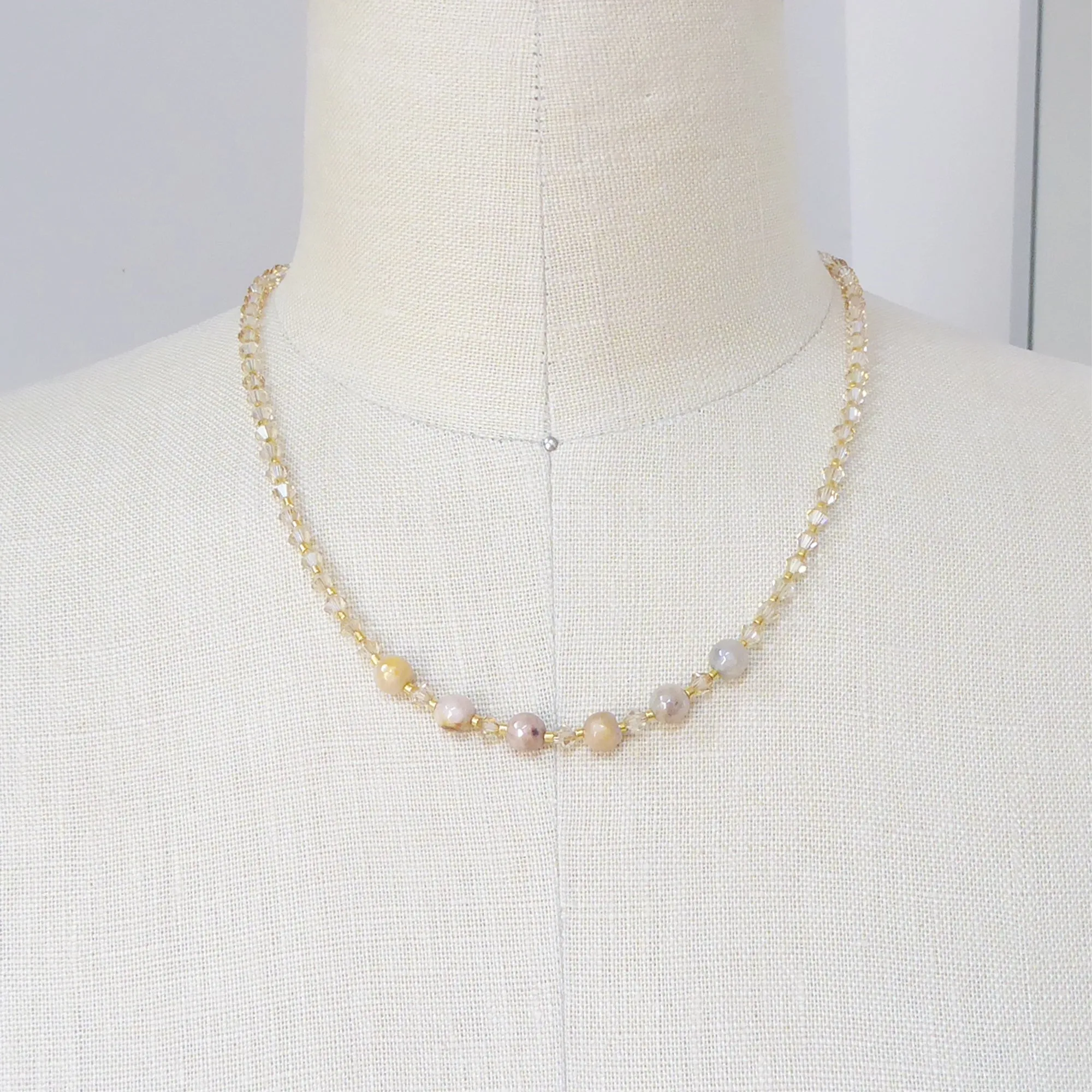 Iridescent peach moonstone beaded necklace