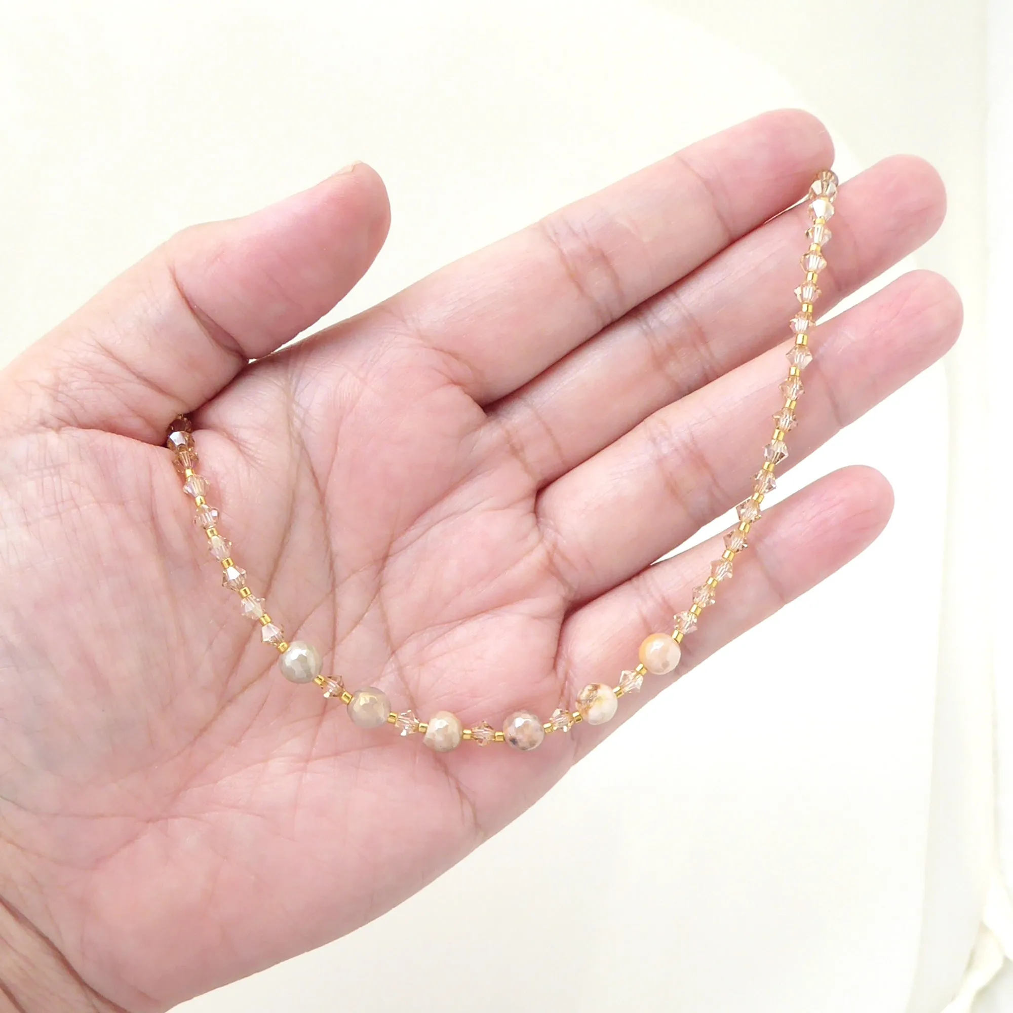Iridescent peach moonstone beaded necklace