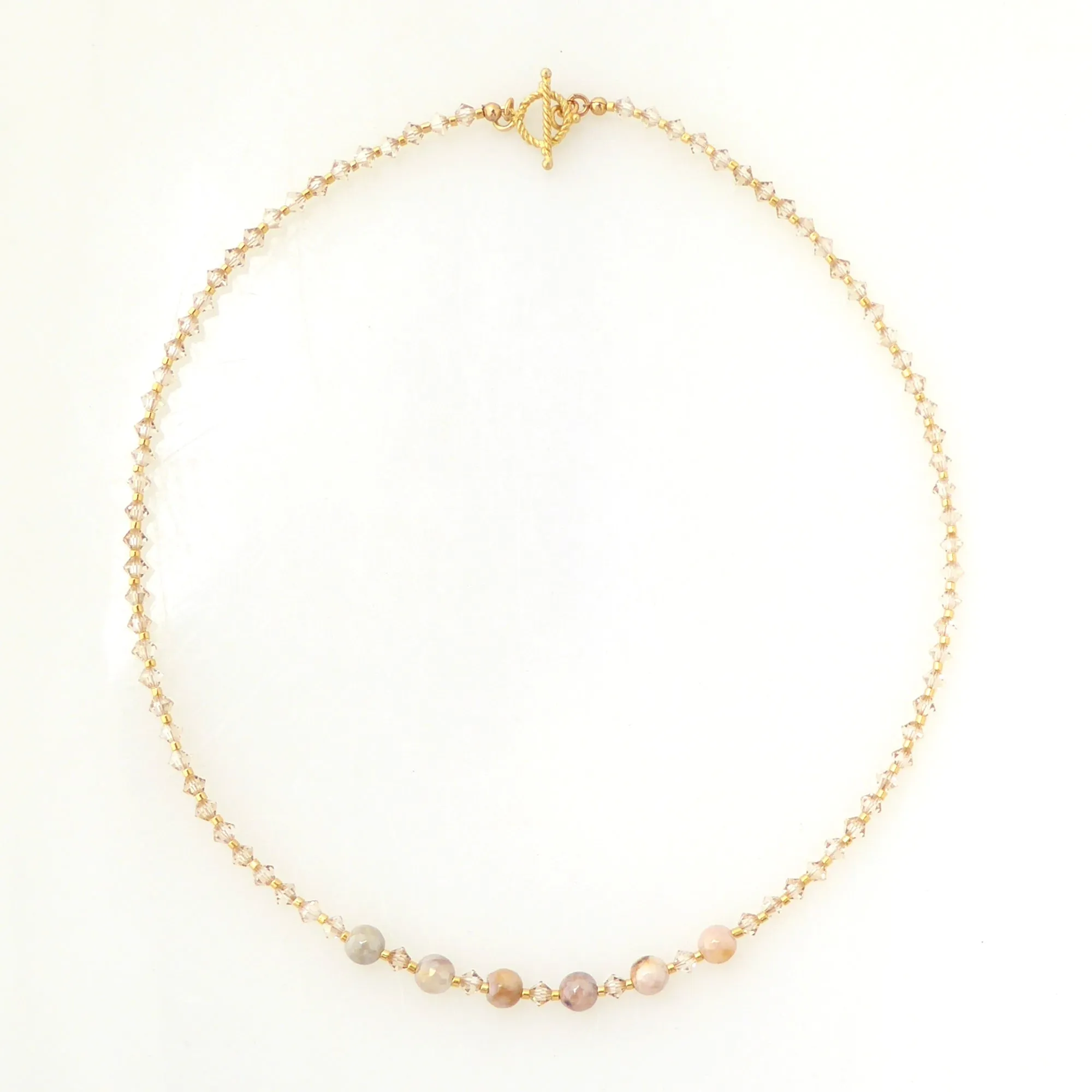 Iridescent peach moonstone beaded necklace