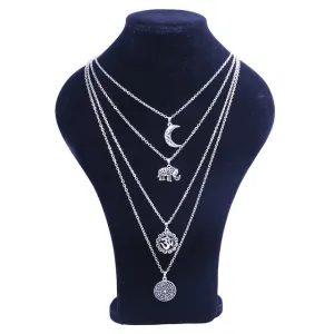 KMVEXO 2018 New Vintage Silver Metal OM Elephant Moon Pendant Choker Collar Necklace Women Boho Multilayers Chocker Necklaces