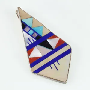 L. Lonjose zuni Sterling & gemstone inlay Kite Shape pendant 9.3gr