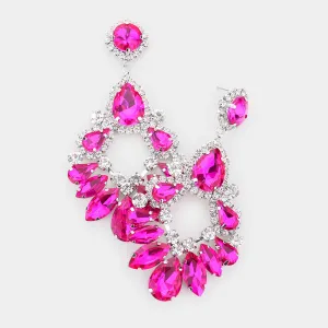 Large Fuchsia Crystal Teardrop Chandelier Earrings  | 537231