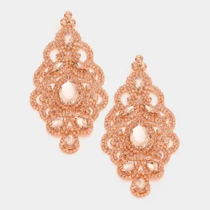 Large Peach Crystal and Rhinestone Chandelier Earrings | 354116