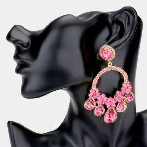 Large Pink Crystal Teardrop Open Chandelier Pageant Earrings | Prom Earrings | 526877