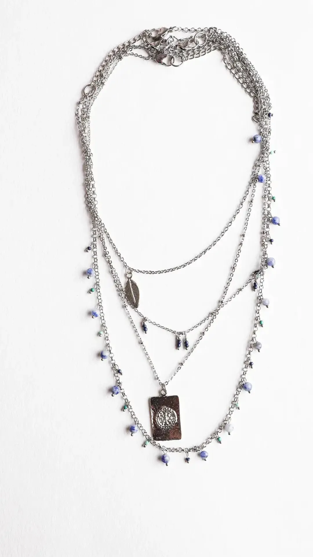 Lavender Beads Silver Layered Necklace Set