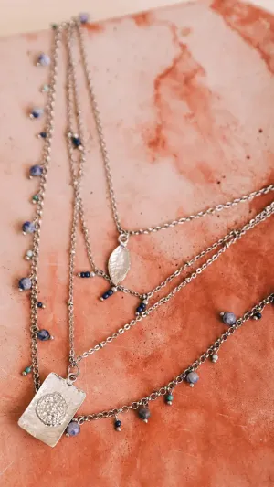 Lavender Beads Silver Layered Necklace Set
