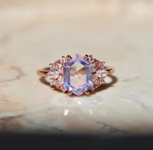 Lavender Quartz Hexagon Floral Ring
